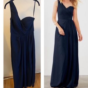 Navy One Shoulder Chiffon Dress